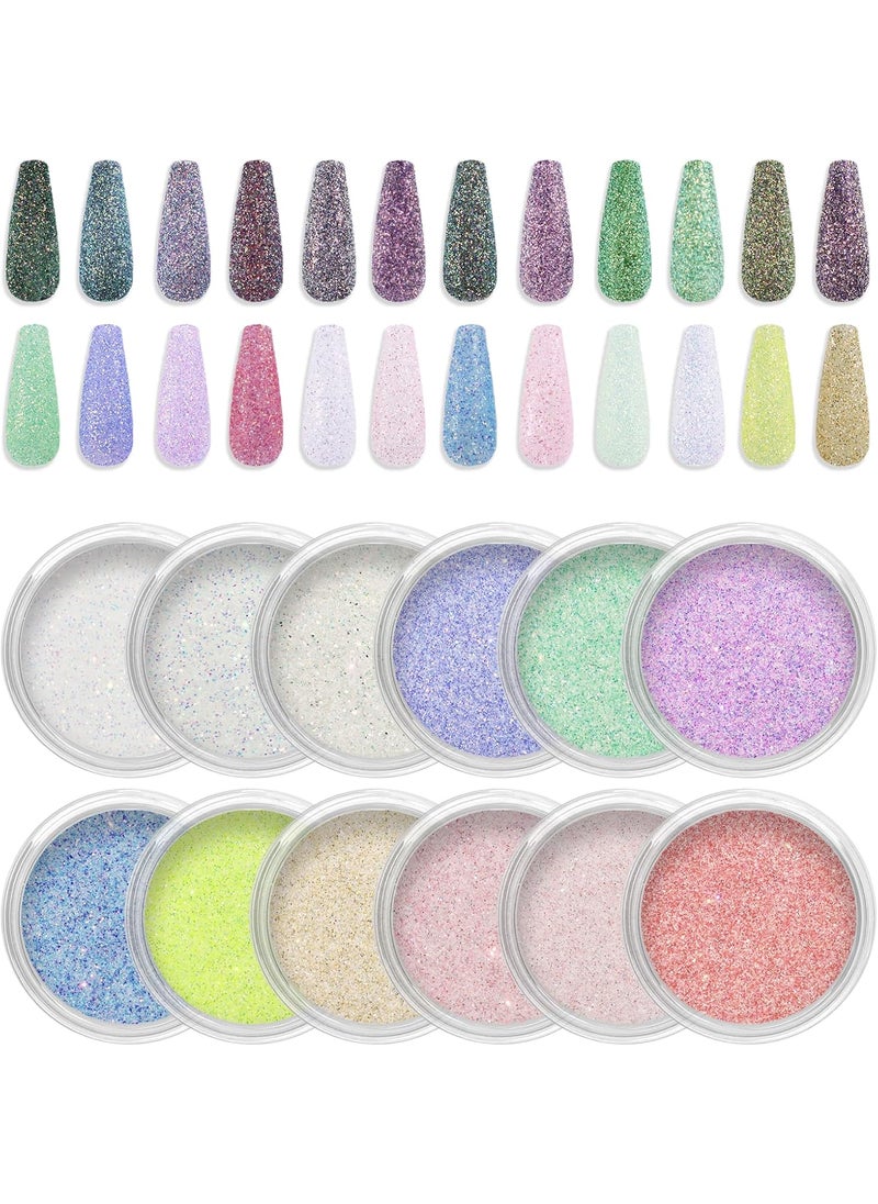 Laza 12 Colors Nail Art Glitter Sea Salt Powder Crystal Diamond Holographic Glitter Sugar Effect Nail Powders Candy Color Sandy Dust Sequins for Nail Art Tips Decoration DIY Crafts - Ice Cream