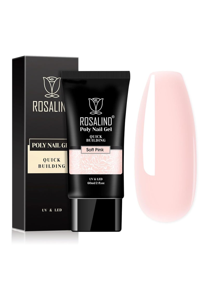ROSALIND Pink Poly Nail Gel, 2 oz Soft Pink Poly Extension Gel for Nail Natural Builder Nail Gel Pink Color, Light Pink Poly Extension Nail Decoration Long-Lasting Poly Nail Enhancement Gel
