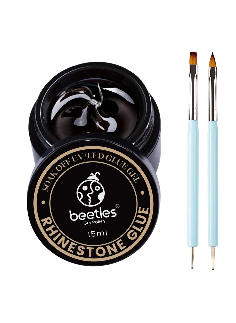 Beetles Rhinestone Glue for Nails Nail Gem Glue for Nail Art Adhesive Resin Gems Diamonds Jewelry Decoration Soak Off Led Lamp with 2 Dual Purpose Brush Pen Gift for Girls
