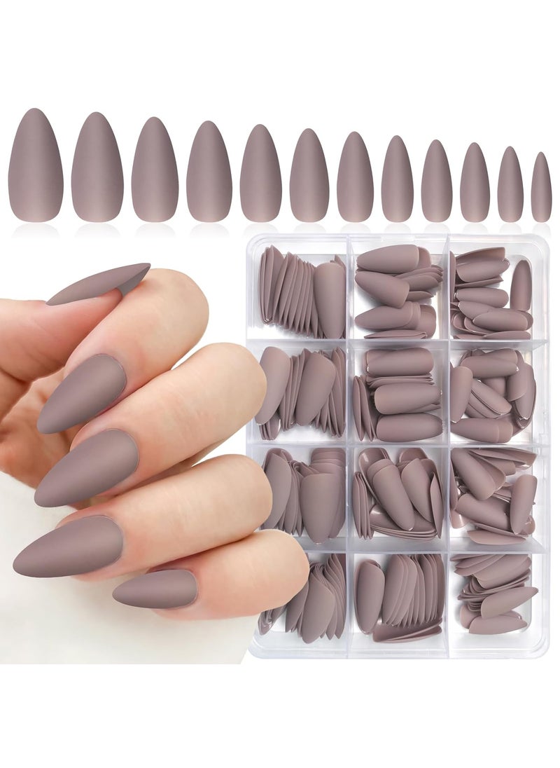 240PC Almond Press on Nails Medium Legnth Fake Nails Matte Almond Nails Press on Nail Short Stiletto False Nail Tips Colored Artificial Fingernail & Nail Glue Ahdesive Tabs for Women Girls