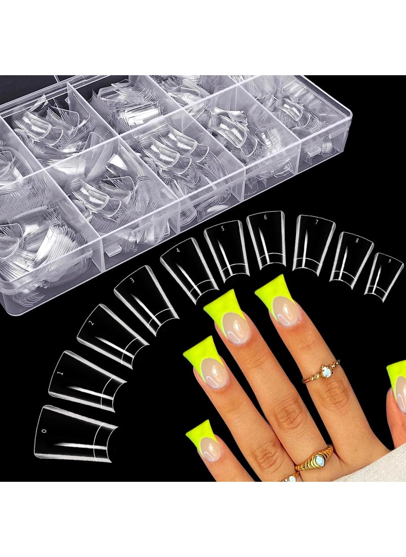 500PCS Duck Nail Tips for Acrylic Nails, Clear Nail Tips Duck Feet Fan Flare Tips, Half Cover False Nails Short Duck Tip Nails 10 Sizes Curved French Fake Nail Extension Tips with Box