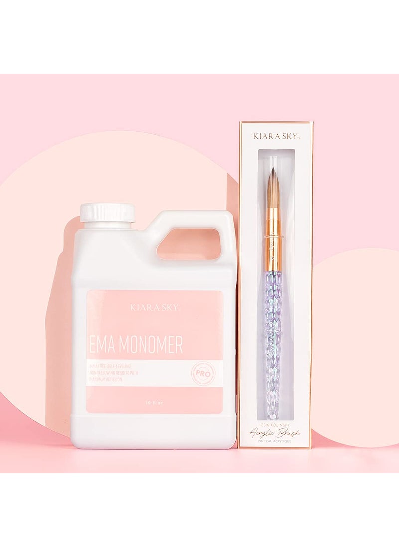 Kiara Sky EMA 16fl oz Liquid Monomer and 100% Kolinsky Brush Starter Duo (16 fl oz Monomer + Kolinsky Size 10 Brush)