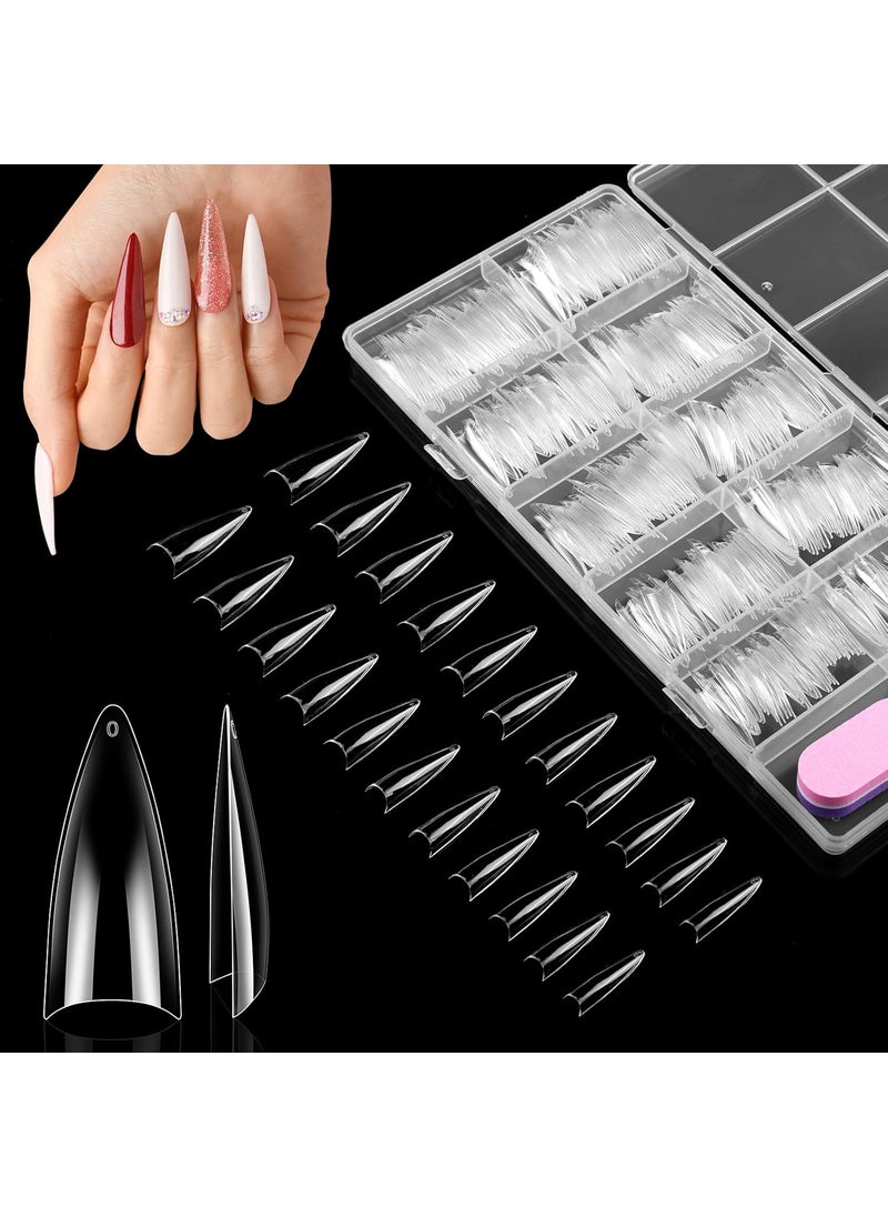Yokilly Clear stiletto Nails Tips, 550PCS Medium Nail Tips for Acrylic Nails Professional, Half Cover Square Soft Gel Fake Nail Tips for Dip Powder Nail Salons and DIY Nail Art