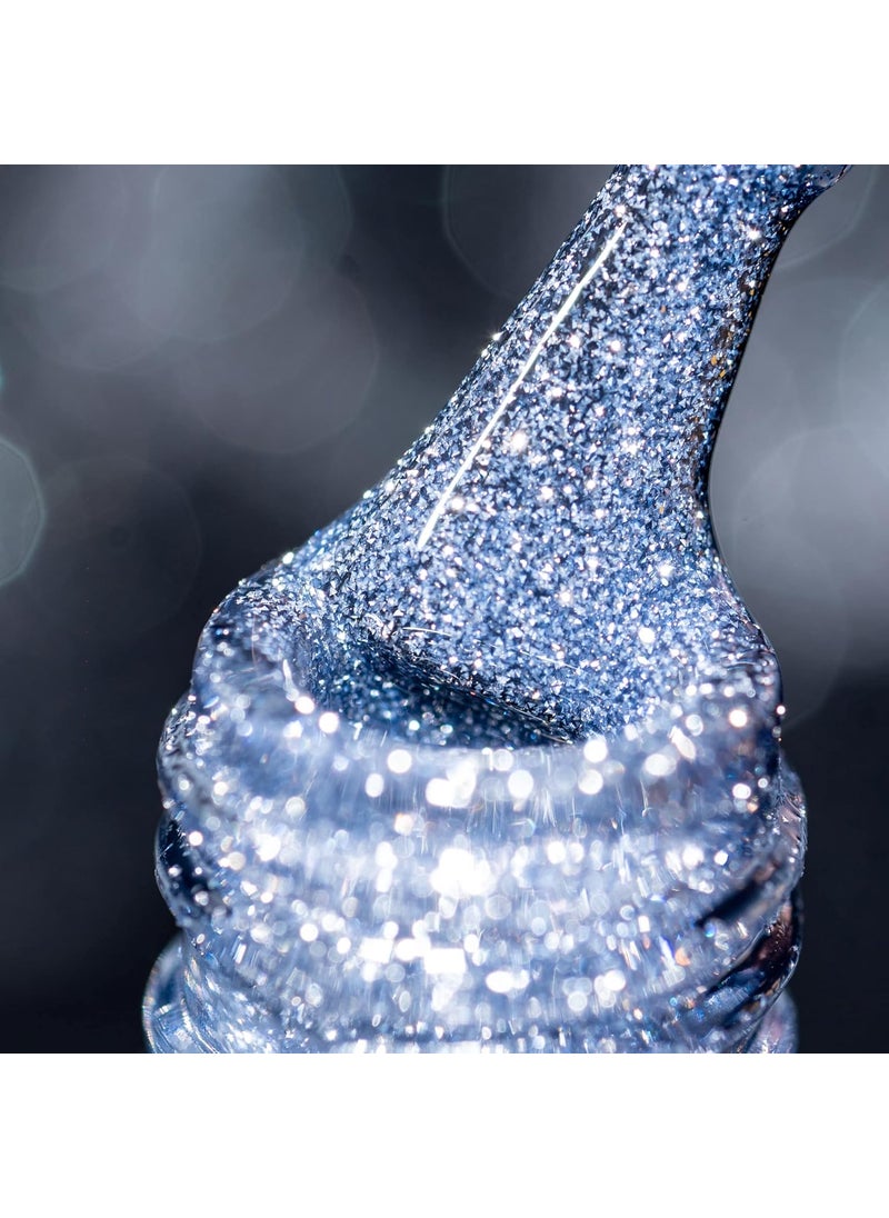 BURANO Reflective Diamond Nail Glitter Gel - Sparkly Fall Winter Color, Holographic Glitters, Shiny Gel Polish, UV Lamp Required (Blue DG14, 7.3ml)