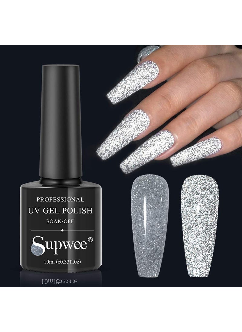 10ml Reflective Glitter Gel Nail Polish Sparkling Diamond Nail Polish Gel Silver Nail Polish Soak Off UV Gel