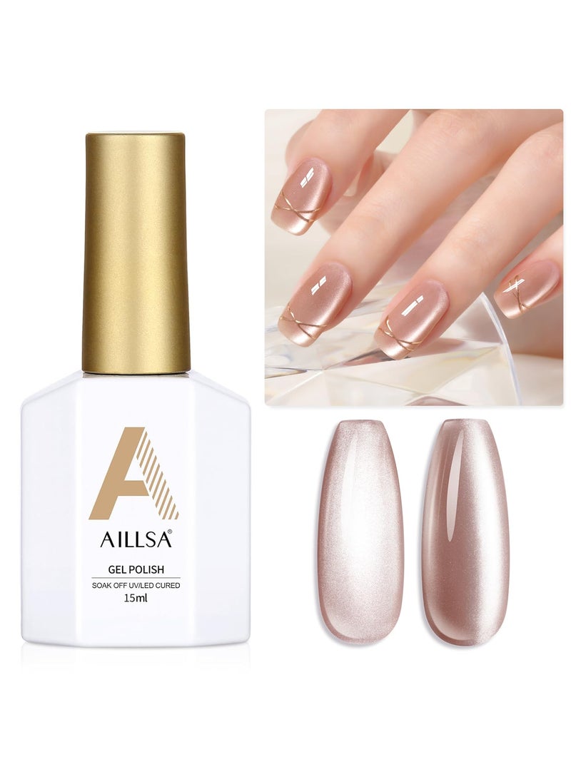 AILLSA Cat Eye Gel Nail Polish Nude Glitter Crystal Polish with Magnet, Jelly Glass Holographic Nail Polish Pearl Shimmer Reflective Translucent Color U V Gel Salon DIY at Home 0.5 OZ GF30