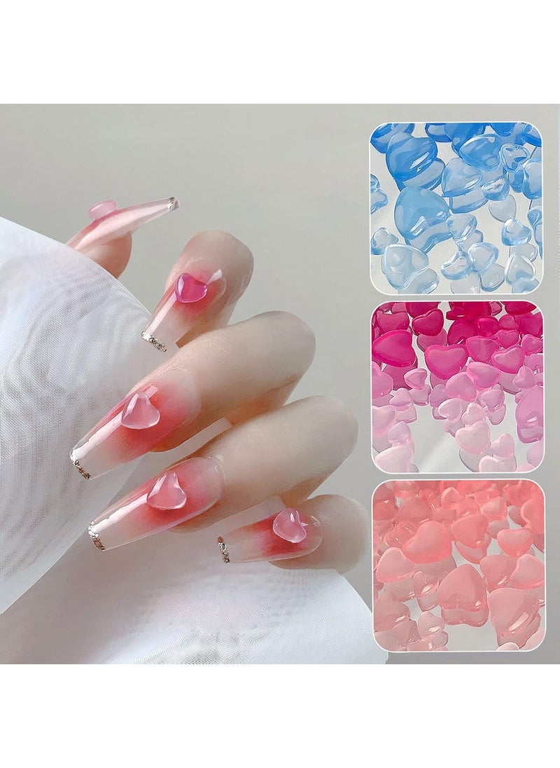 300 Pcs 3D Heart Nail Art Charms Mix 4/6/8 MM UV Light Color Change Resin Peach Heart Rhinestone Gems Crystal Jewelry Acrylic Nail Supplies for Women Craft DIY Nail Decoration Accessories