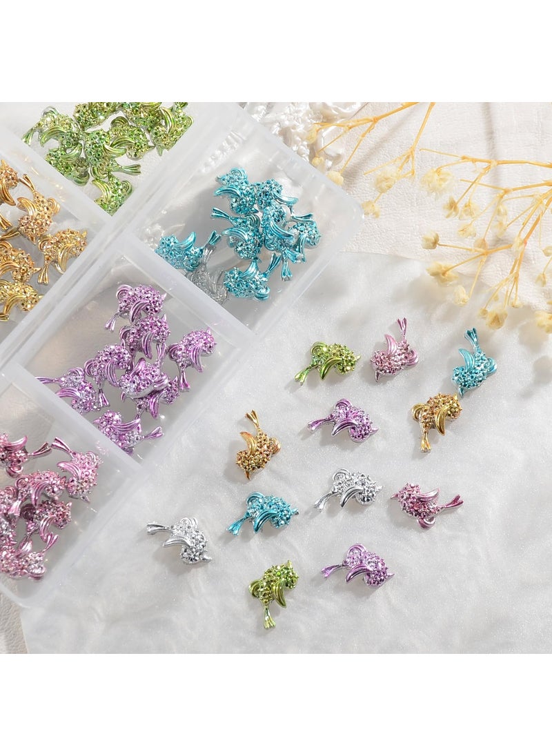 60PCS 3D Nail Charms Bird Charms Shiny Metal Bird Nail Charms Crystal Nail Art Rhinestones Resin Nail Charms for Acrylic Nails Nail Art Decorations Supplies 6 Colors