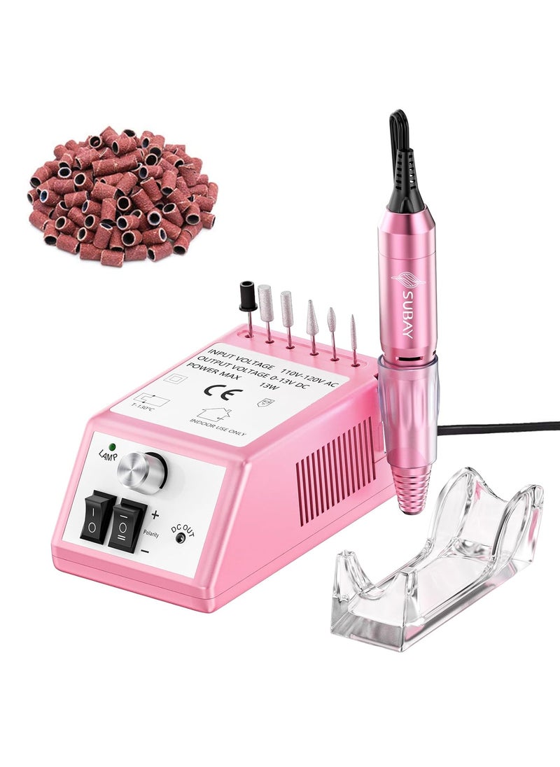 Subay Professional Finger Toe Nail Care Electric Nail Drill Machine Manicure Pedicure Kit Electric Nail Art File Drill with 1 Pack of Sanding Bands (Pink)