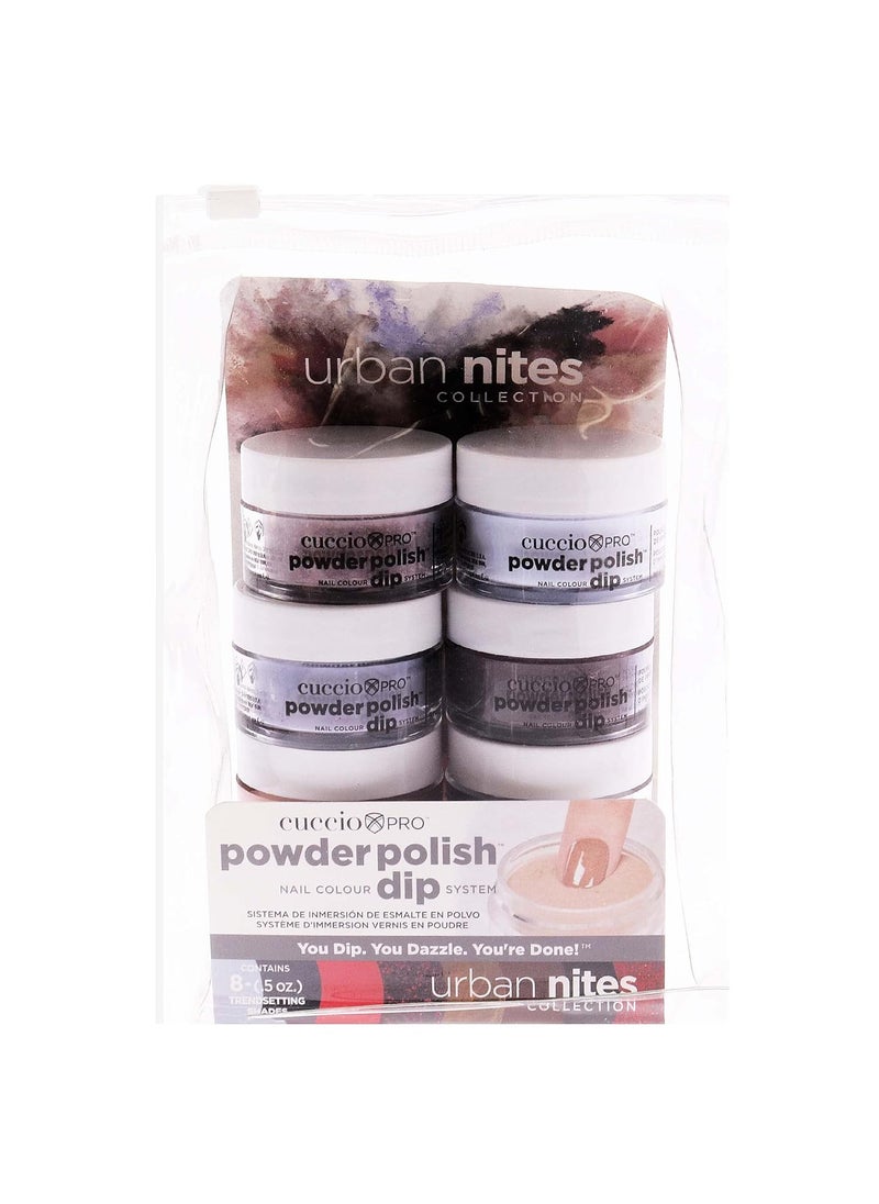 Cuccio Colour Powder Polish Nail Color Dip System - Fast, Easy And Odorless Application - Durable, Vibrant Color - Light And Natural Results - No Led/Uv Light Required - Urdan Nights Collection - 8 Pc