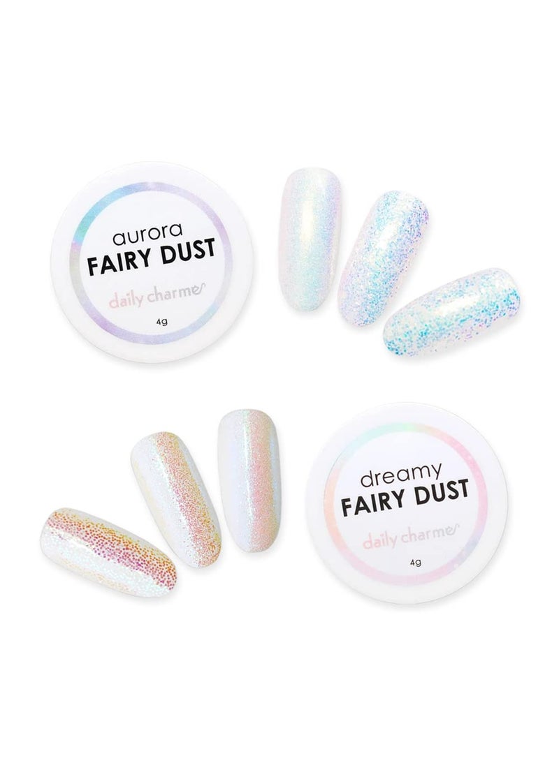 DAILY CHARME Aurora and Dreamy Fairy Dust Bundle, Set of 2 Colors, Ultra Sparkly Iridescent Mermaid Nail Art Glitter, Home DIY/Nail Salon Manicure (0.008 Glitter Dust, Aurora Blue & Dreamy Pink)
