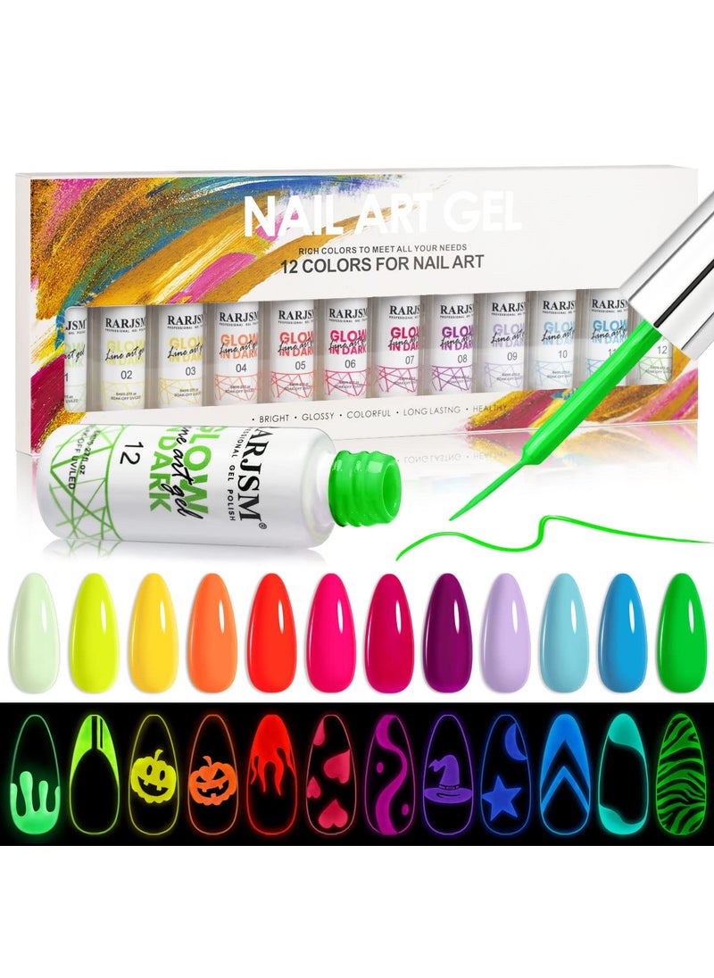 RARJSM Nail Art Gel Set, Glow In The Dark Gel Liner Nail Art Polish Luminous Gel Design Nail Polish Neon Fluorescent Drawing Painting Nail Art Polish