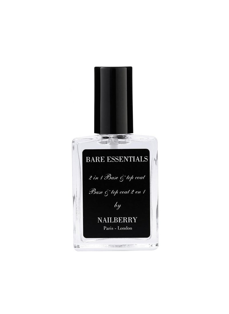 Bare Essentials 2-In-1 Base & Top Coat | High Shine, Smooth and Long-Lasting Wear | Protects Against Fading and Discoloration | Vegan | Certified Halal and Cruelty Free | 12-Free | 15 ml