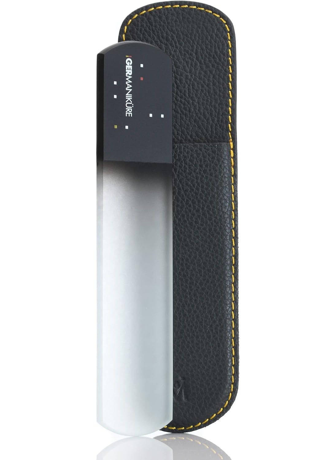 GERMANIKURE Pedicure Bar, Foot File, & Callous Remover - Black Glass with Leather Sleeve Ethically Made in Czech Republic
