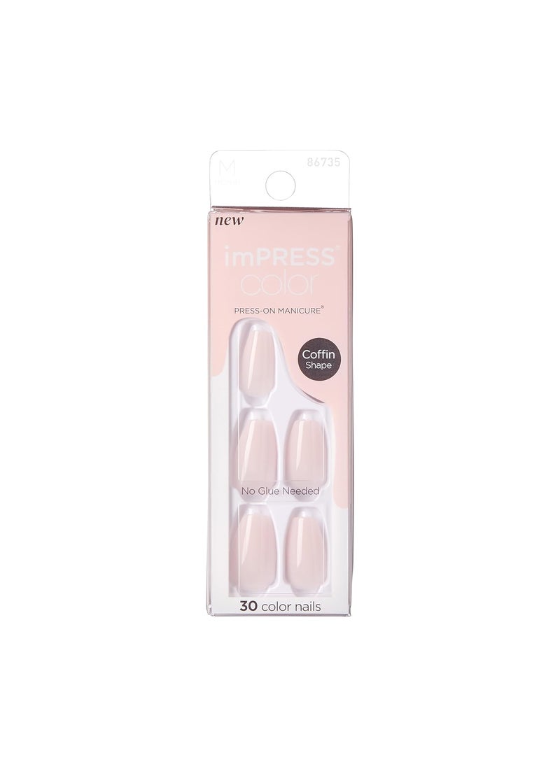 KISS imPRESS No Glue Mani Press On Nails, Color, 'Serendipity', Pink, Medium Size, Coffin Shape, Includes 30 Nails, Prep Pad, Instructions Sheet, 1 Manicure Stick, 1 Mini File