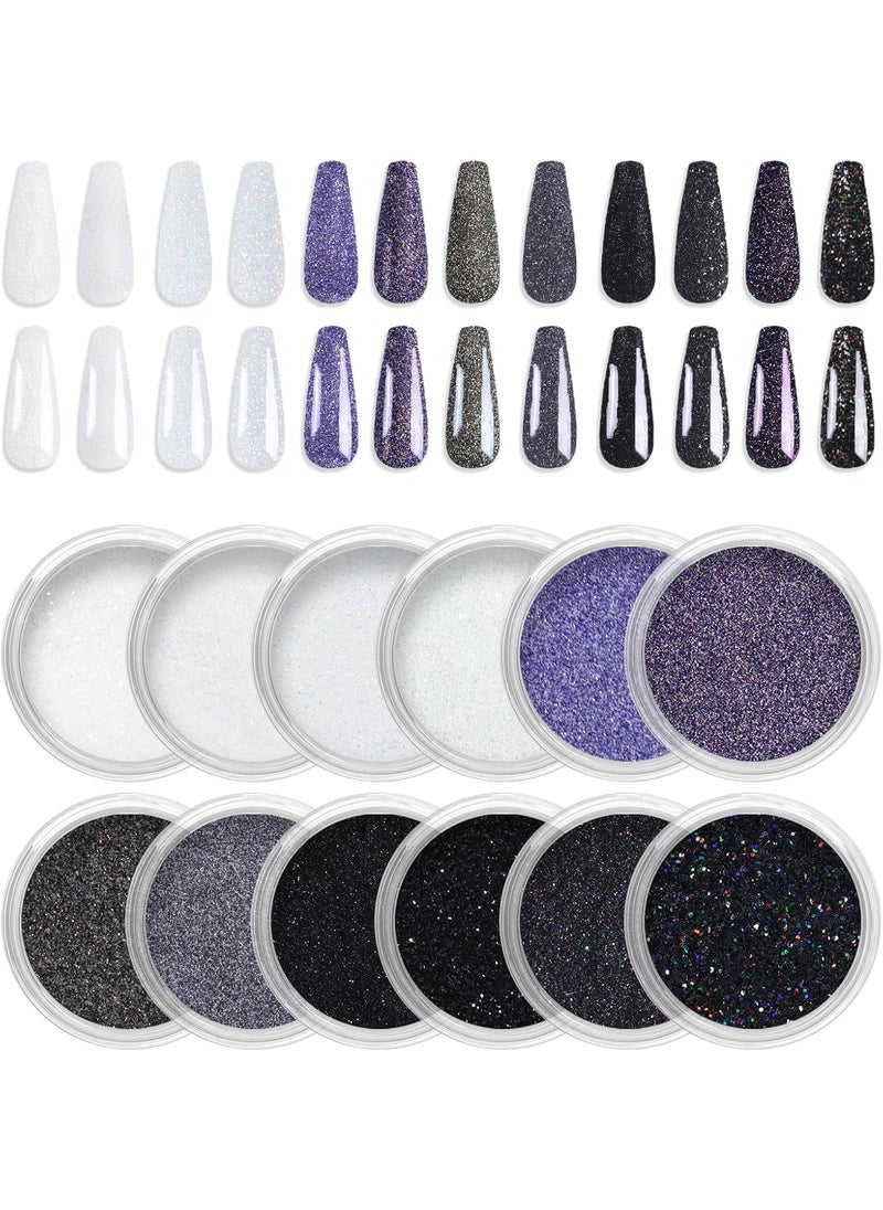 Laza 12 Colors Nail Glitter Powder Shining Sugar Effect Glitter Black White Dust Sand Powder Candy Coat Manicure Nail Art Decoration for Nail Art Tips Decoration DIY Crafts