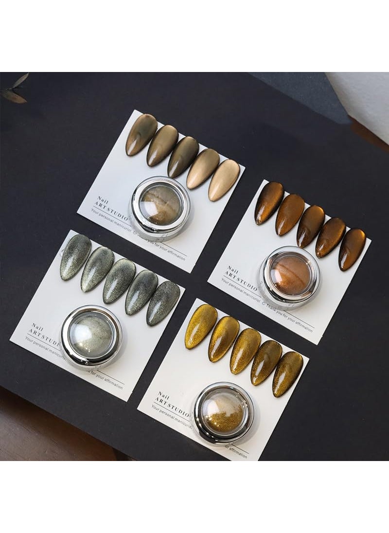 4 Color Magnetic Cat Eye Chrome Nail Powder Chameleon Metallic Nail Art Glitter Powder Crystal Highlight Glass Diamond Cat Eye DIY Home Nail Salon