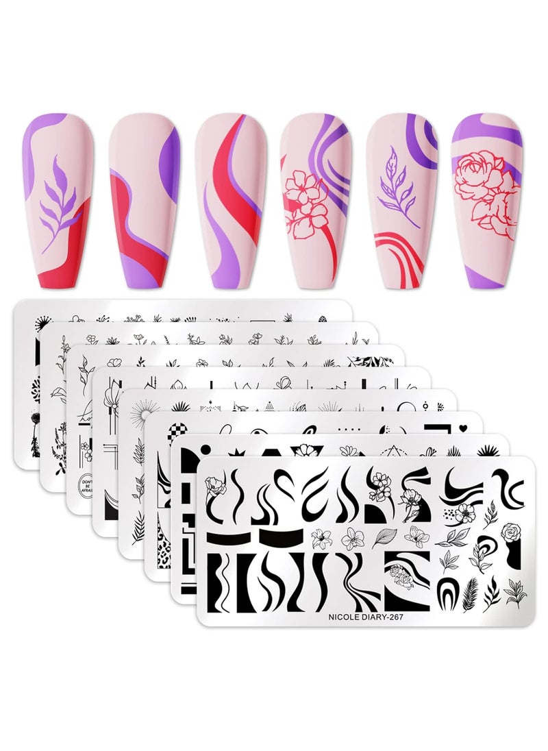 Born Pretty Nail Art Stamping Templates Set Flowers Leaves Plant French Stamping Image Plates Manicure DIY Design Stamp Plates 8PCS