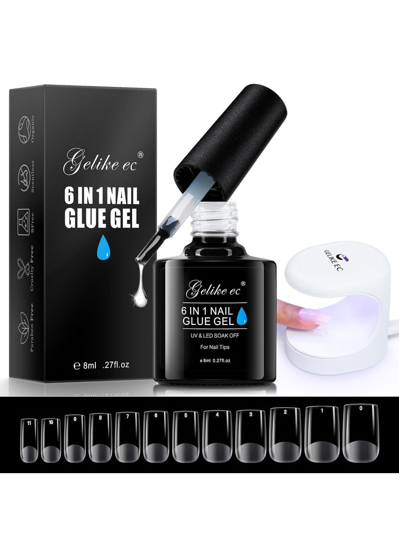 Gelike EC Short Soft Gel Nail Kit - Square Nails Extension Kit with 240PCS Soft Gel Nail Tips - Nail Glue UV Nails Lamp Full Cover Extensions Kit for Nail Art DIY Home