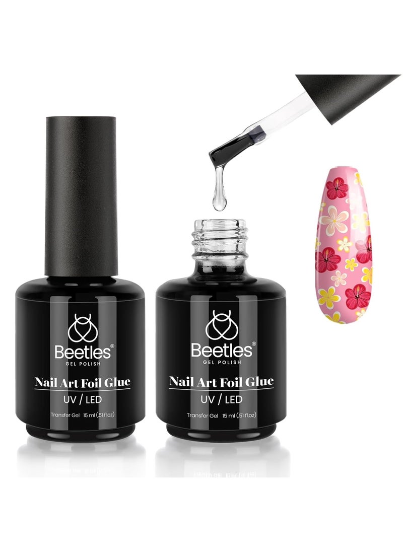 Beetles Nail Art Foil Glue Gel for Foil Stickers Nail Glue Transfer Tips Star Glues Nail Art Manicure DIY LED Lamp Required Soak Off 15ML 2 Bottle