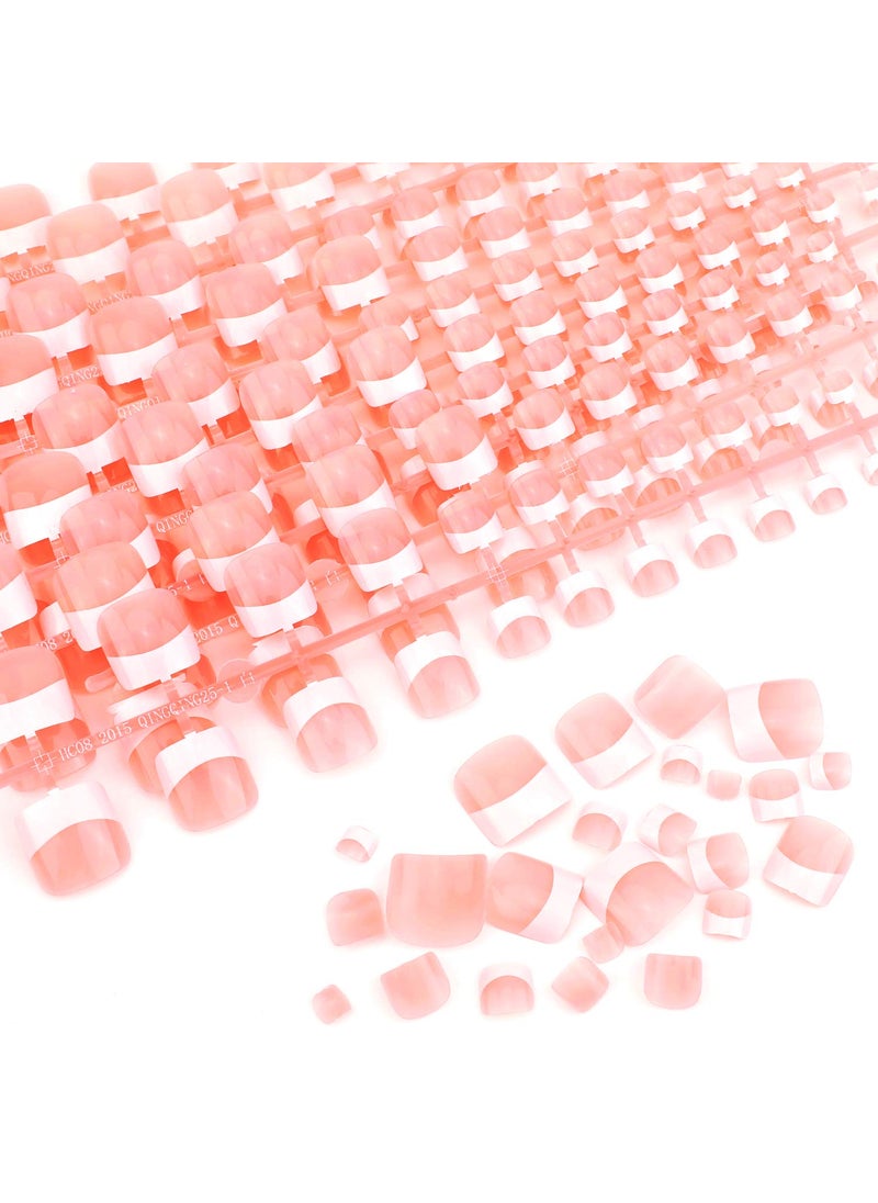 240Pcs Natural French Fake Nails Tips Set, Nail Art Decoration Full Cover Pink White False Nail Tips for DIY Salon Manicure Sticker Tools - S