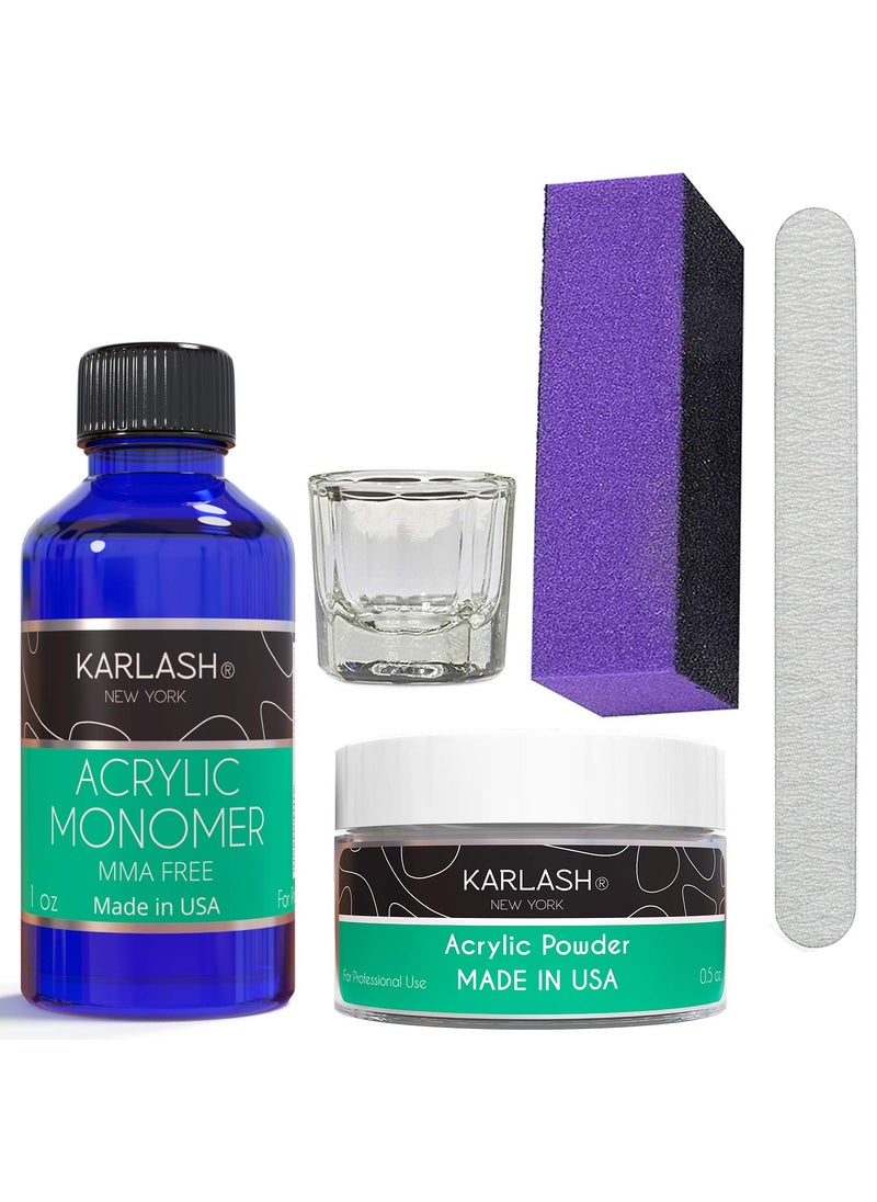 Karlash Professional Polymer Economy Kit Acrylic Powder Crystal Clear 0.5 oz and Acrylic Liquid Monomer 1 oz for Doing Acrylic Nails, MMA free, Ultra Shine and Strong Nails Acrylic Nail