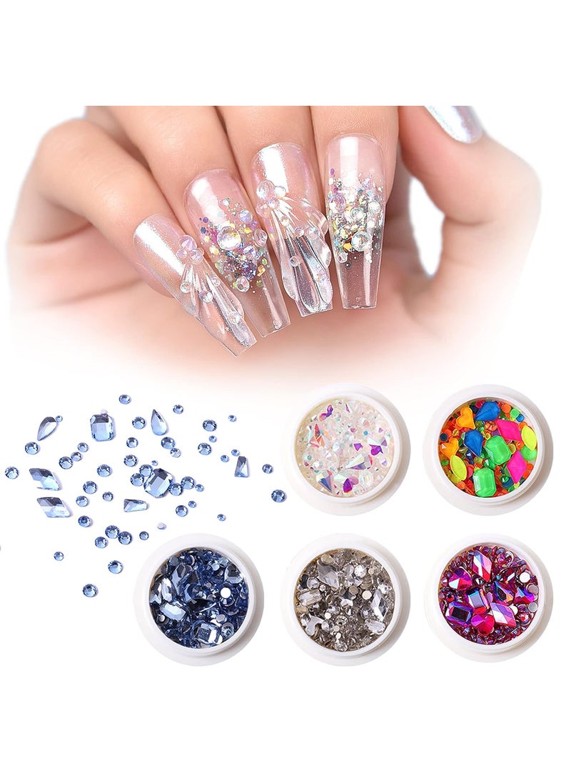 KADS 5 Colors Nail Art Rhinestones Crystal Gens Mix Shape Nail Decoration Stones Nail Accessories 3D Fake Diamonds (5 Colors Mixed Shapes Rhinestone)