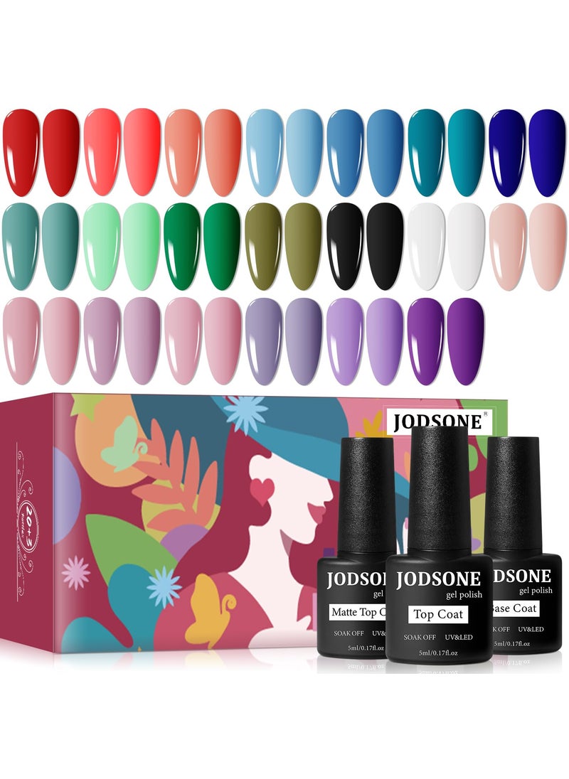 JODSONE 23 PCS Gel Nail Polish Set with Base Glossy and Matte Top Coat Multicolored Gel Nail Long Lasting Suitable for All Seasons
