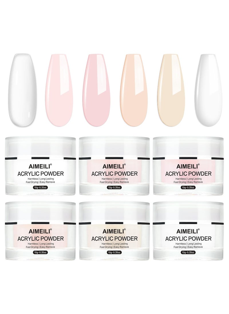 AIMEILI Acrylic Powder 6 Colors Clear Nude Pink White Acrylic Nail Powder for Acrylic Nails Extension Nail Art French Manicure Nail Carving No Nail Lamp Needed