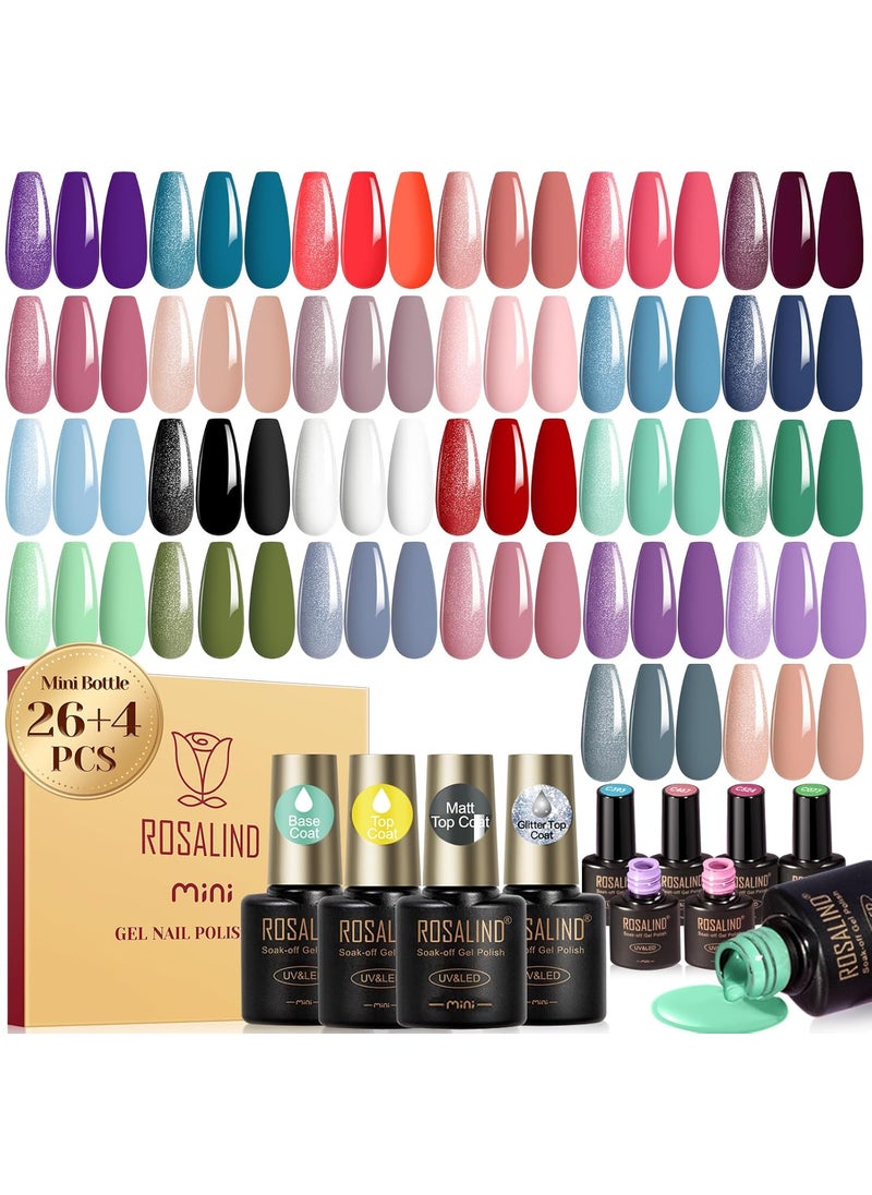 ROSALIND 30PCS Gel Nail Polish Set, 26 Classic Colors Gel Polish kit with Base Coat Glossy Matte and Glitter Top Coat Gel Nails Set All Seasons Collection Gift for Women