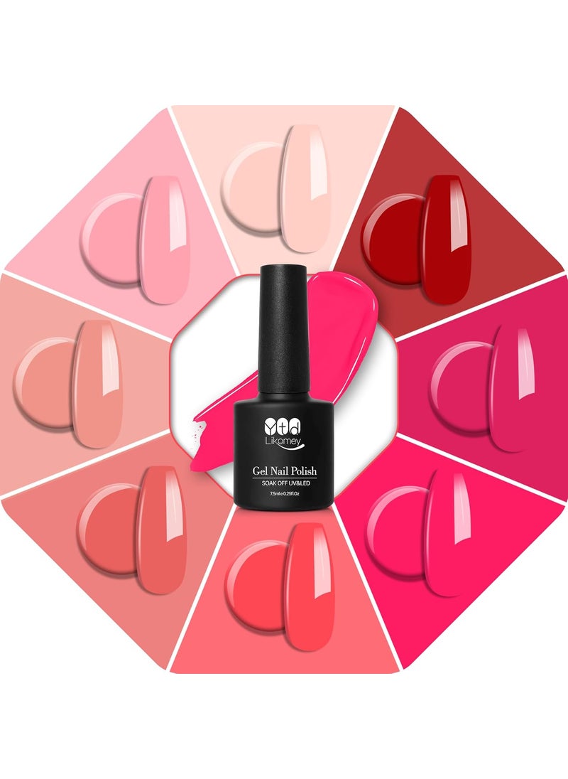 YTD Likomey Gel Nail Polish Set,Dream Garden 8 Colors Light Pink Neon Hot Pink Nude Rose Pink Rose Red Color Combination UV Nails Gel Kit,7.5 ml 0.25 oz