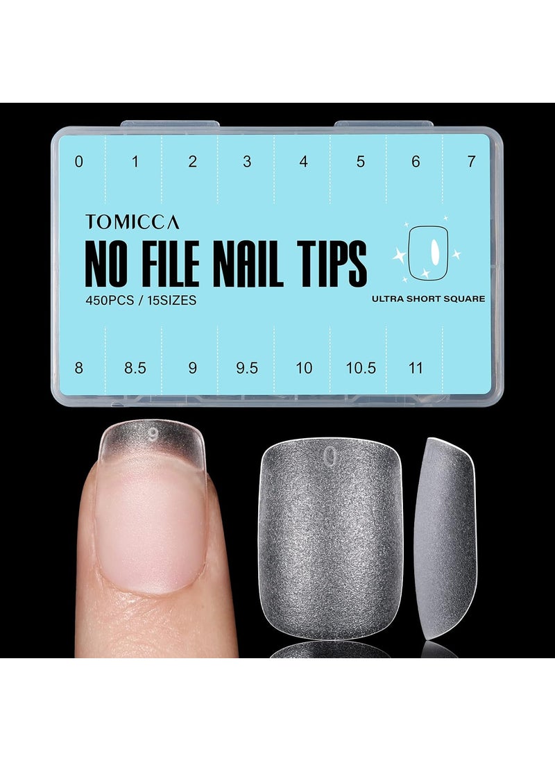 TOMICCA Extra Short Square Nail Tips 15 Sizes Double-sided Matte Full Cover False Gel Nail Tips for Nail Extensions