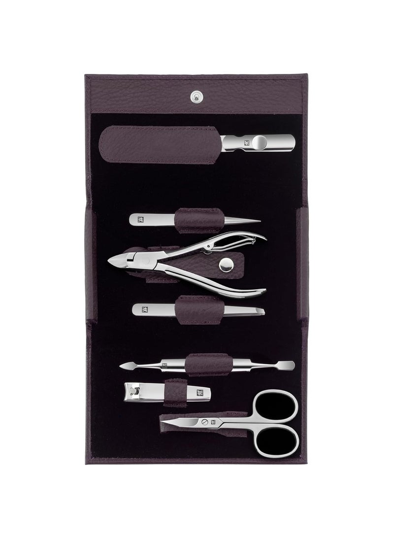 Beauty Classic INOX Manicure and Pedicure Nappa Leather Case with Snap Closure, Nail Care Kit, 8-Piece, Premium Travel Nail Kit, Purple