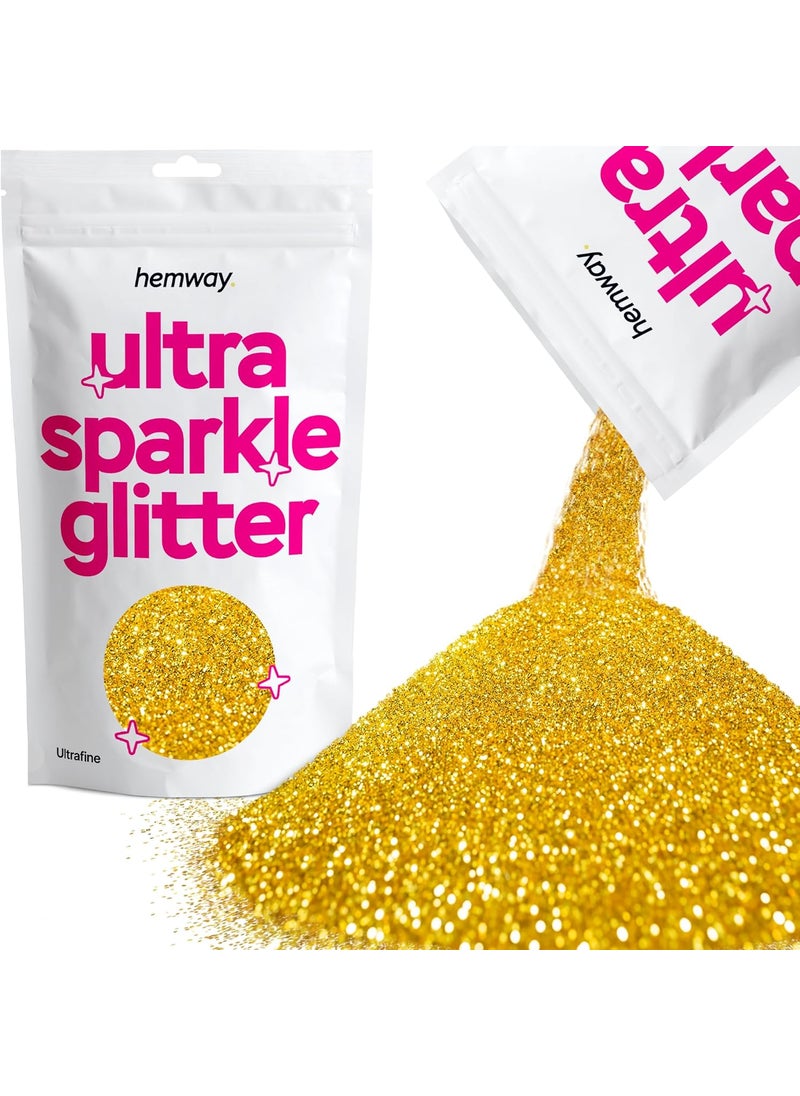 Hemway Premium Ultra Sparkle Glitter Multi Purpose Metallic Flake for Nail Art, Cosmetic Graded, Makeup, Festival, Party, Hair, Body and Eyes 100g / 3.5oz - Gold