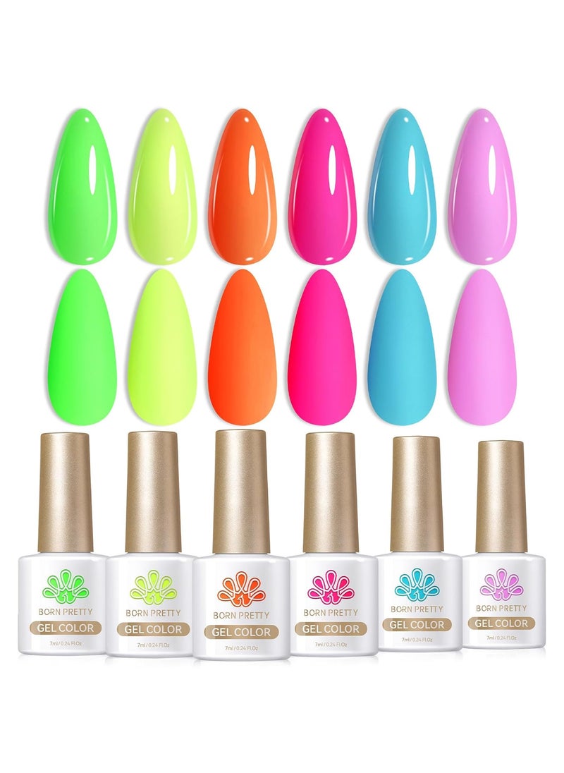 Born Pretty Gel Nail Polish Neon Gel Nail Polish Set Fluorescent Gel polish Orange Hot Pink Blue Yellow Green Purple Vibrant Soak Off U V LED Gel Nail Polish Nail Art 7ml 6pcs