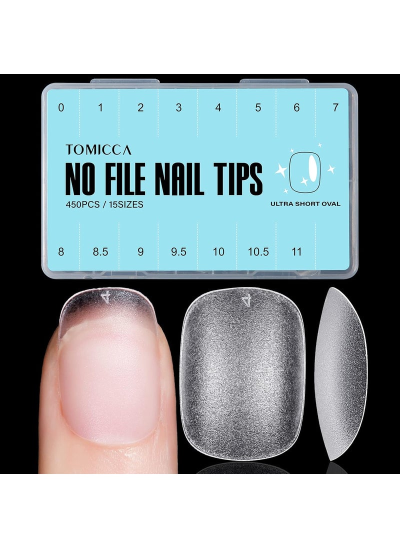 TOMICCA Extra Short Oval Nail Tips 15 Sizes Acrylic Fake Gel Tips, Double-sided Matte Full Cover Gel Tips for Nail Extensions