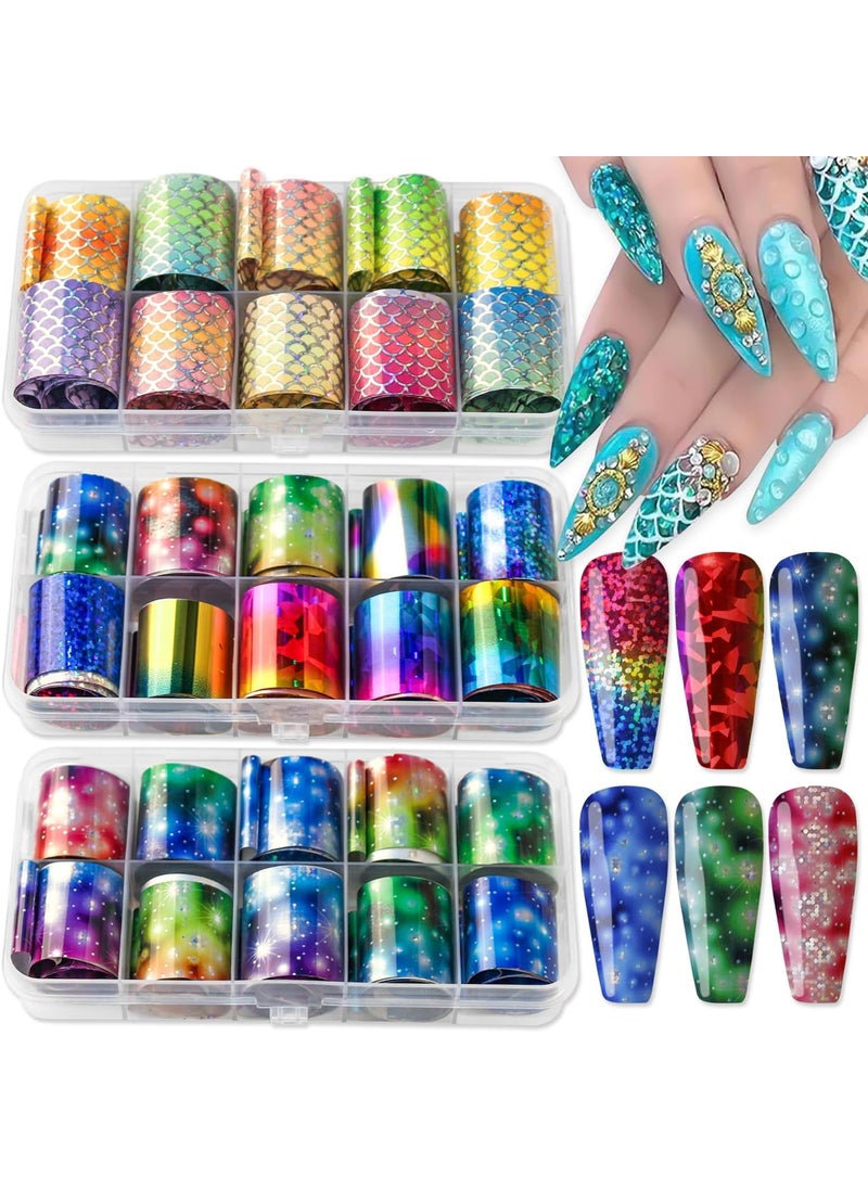 Nail Foil Transfer, DANNEASY 30 Roll Starry Sky Star Nail Foils Sheet Iridescent Foil Stickers for Nails Holographic Nail Art Foil Transfer Nail Design Stickers Nail Stickers Decals