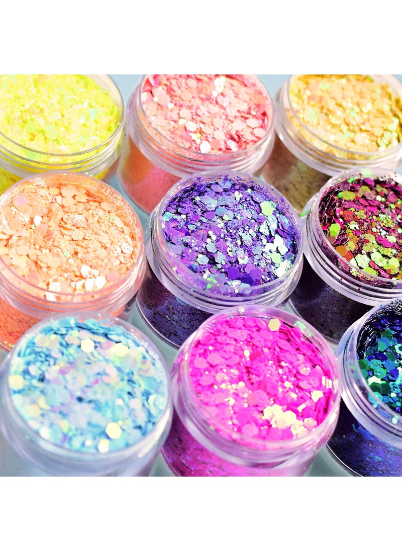 Body Glitter Wenida 9 Colors 190g Holographic Iridescent Cosmetic Festival Makeup Chunky Powder for Nail Hair Eye Face