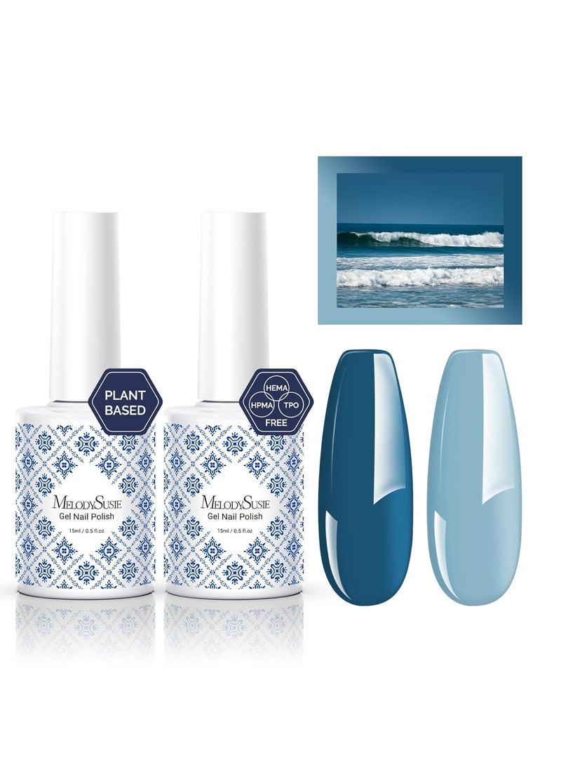 MelodySusie Fleurwee Plant Based Gel Nail Polish, 2 Pcs Hema Free Gel Polish Dark Indigo Blue and Gray Blue Nail Polish 21 Non Toxic Long Lasting Nail Art Salon DIY Manicure at Home Gift for Women