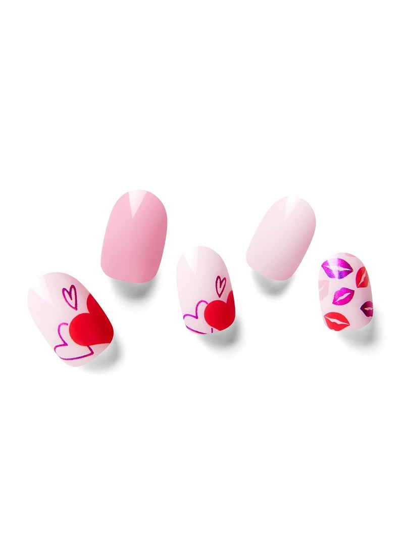 NAILOG Semi Cured Gel Nail Strips for Valentine's Day, 34 pcs Salon-Quality Gel Nail Stickers, Long Lasting Nail Wraps for Women with Soft Gel Finish Pink(Seal of Love)