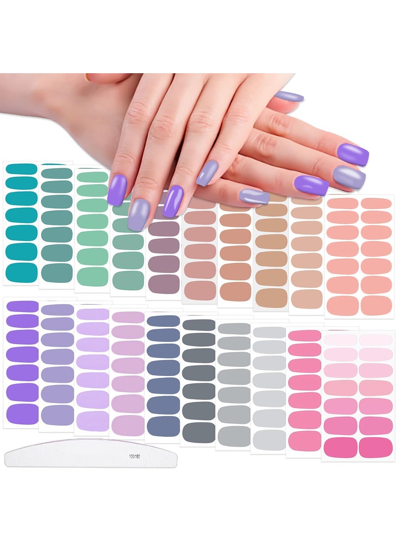 WOKOTO 20 Sheets Self-Adhesive Nail Polish Stickers with 1pcs Nail File Full Nail Wraps Nail Art Stickers Mix-Color Gel Nail Strips Manicure Kit for Girls Women Stick On Nails Polish Strips for Nails