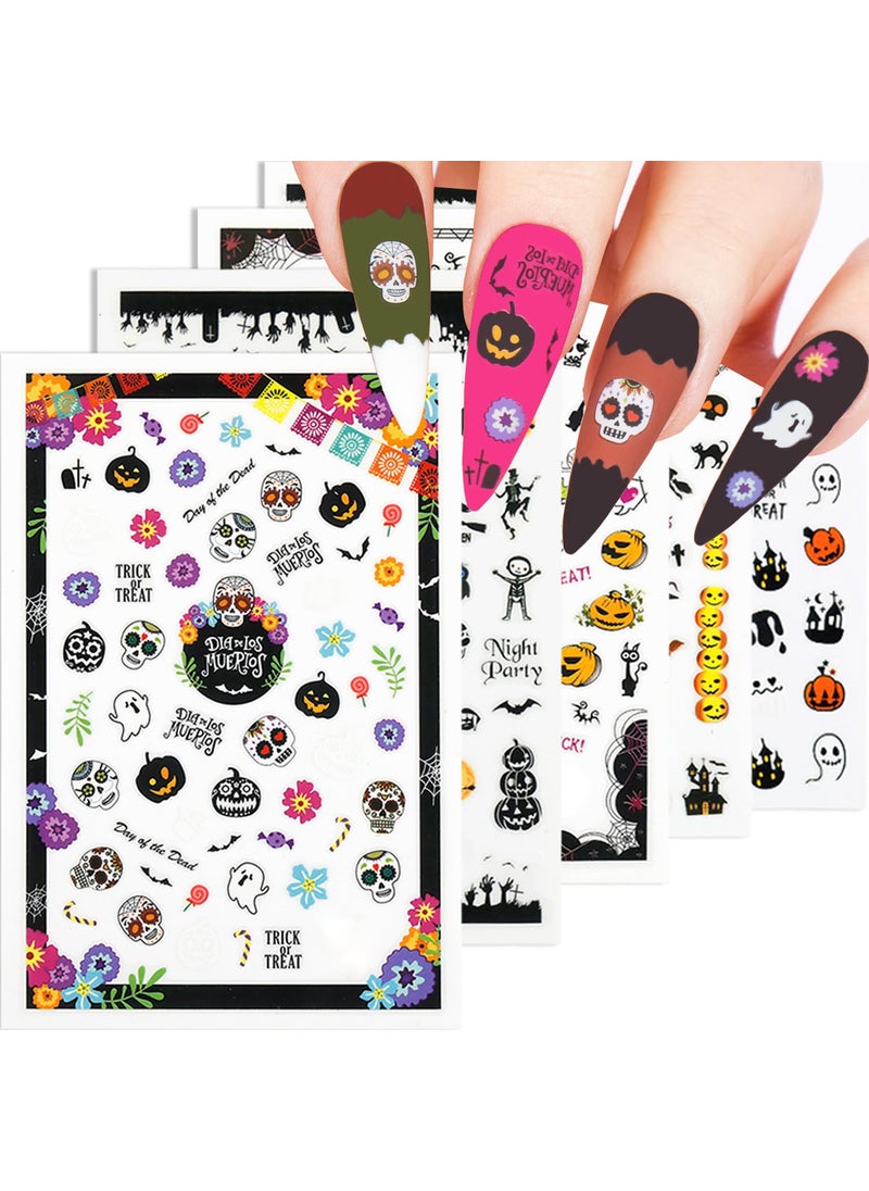 HNUIX Nail Stickers - 3D Halloween, Self Adhesive Nail Decals, Multi Colour Pattern, 10 Sheets, for Nail Art