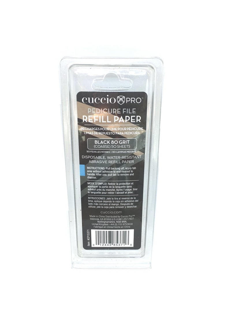 Cuccio Pro Pedicure File Refills – 80 Grit Black Abrasive Refill Sheets – Hygienic and Disposable – Water-Resistant – 50 Pack for Cuccio Stainless Steel Pedicure File