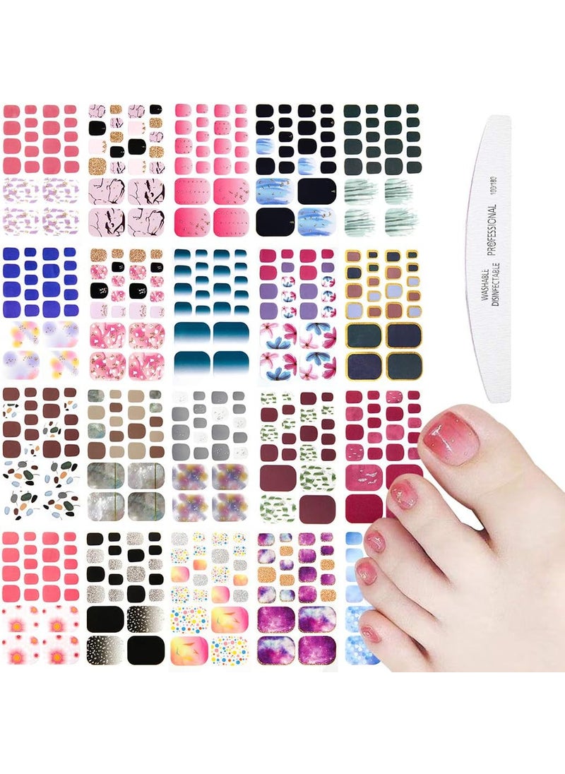 WOKOTO 20 Sheets Gradient Toe Nail Polish Strips And Stickers And 1 Nail File Kit Colorful 22 Tips Per Sheet Glitter Toenail Nail Polish Stickers Wraps For Women Nail Salon Manicure Set