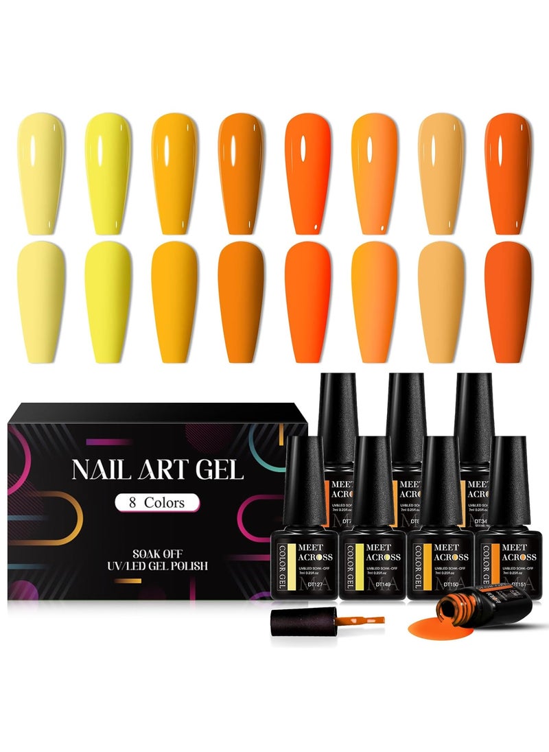 MEET ACROSS Gel Nail Polish Set 8 Fall Colors Yellow Orange Pumpkin Gel Nail Polish Kit Halloween Nails Soak Off Nail Art Manicure Home Gift for Women Girl