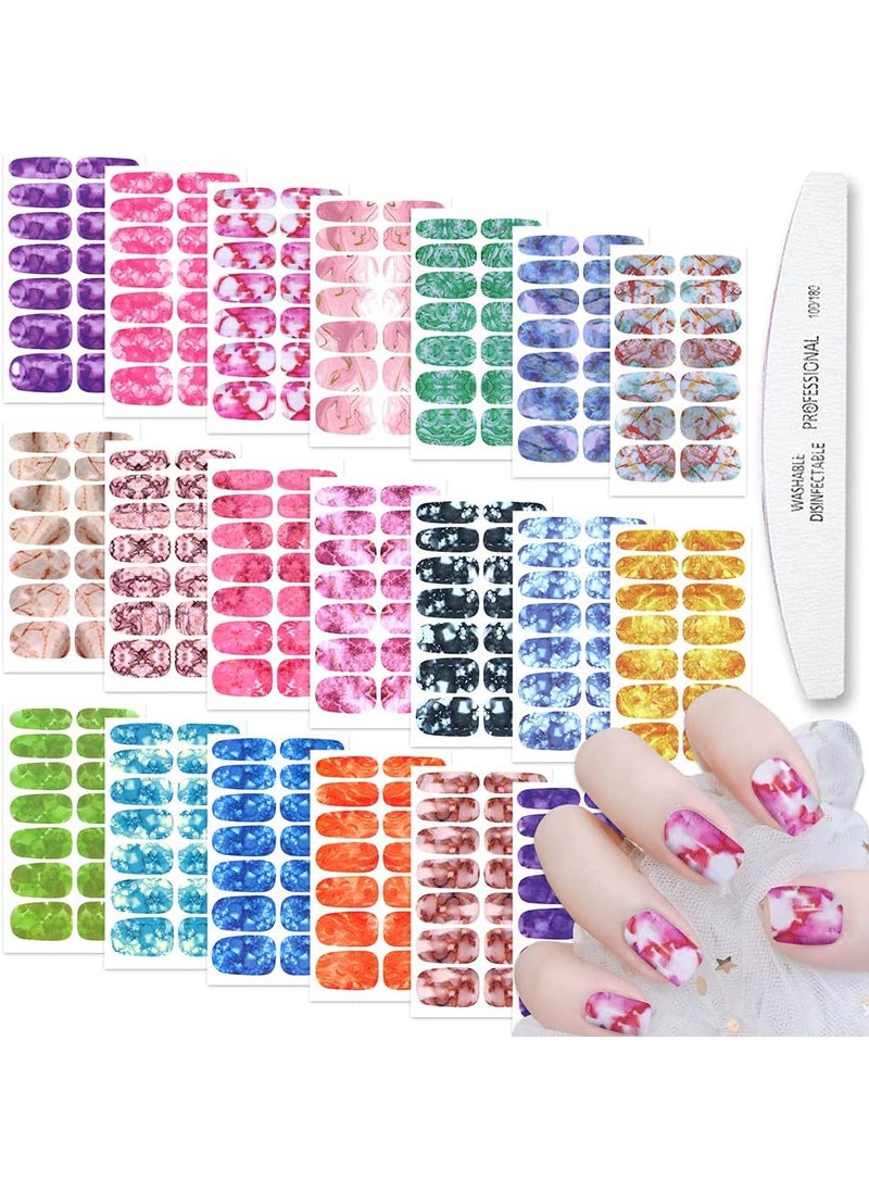 WOKOTO 20 Sheets Marble Peel and Stick Nail Polish Strips Candy Color Gradient Full Marble Nail Stickers for Women Girls with Nail File Nail Polish Wraps Real Nail Polish Strips Stick On Nail Strips