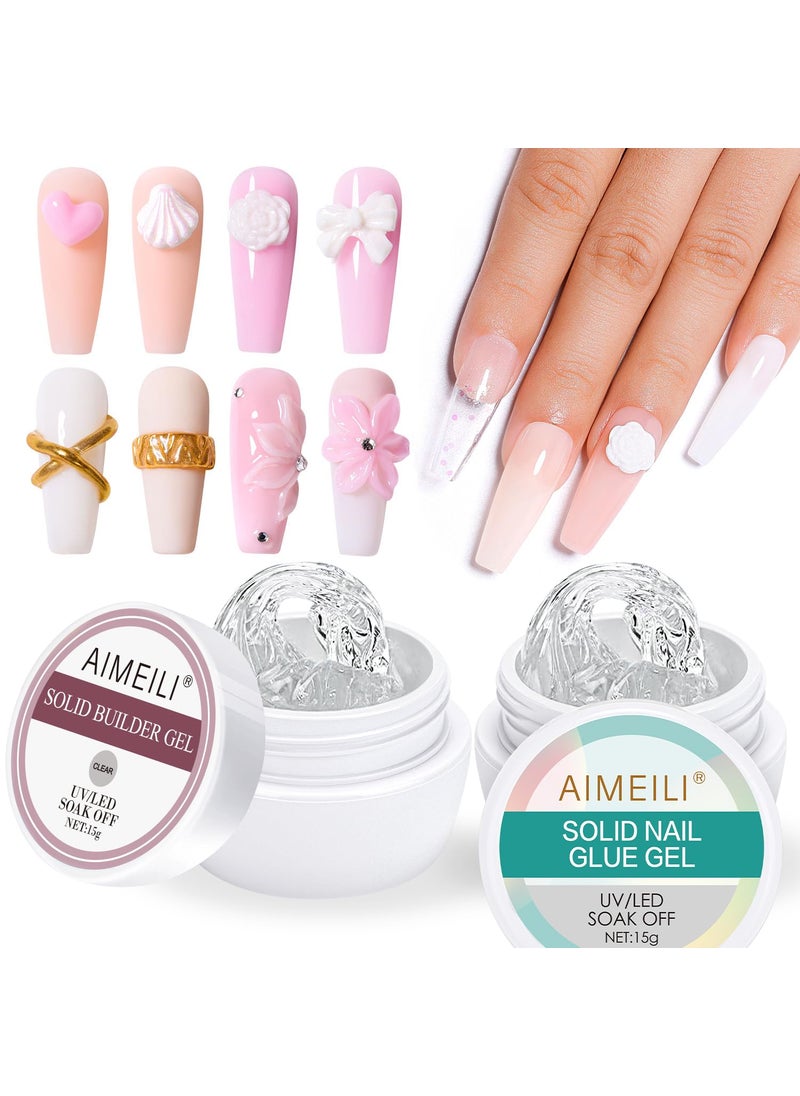 AIMEILI 2pcs Solid Nail Gel Glue for Soft Gel Nail Tips Acrylic Nail Tips Hema Free Solid Builder Nail Gel for Nail Strengthen Nail Art