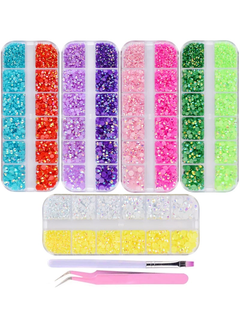 10500 Pieces Nail Art Rhinestones Crystals AB Flatback Rhinestones Stones Gems with Pick Up Tweezer and Brush for Nail Art Makeup Shoes Clothes Crafts (kit-4)
