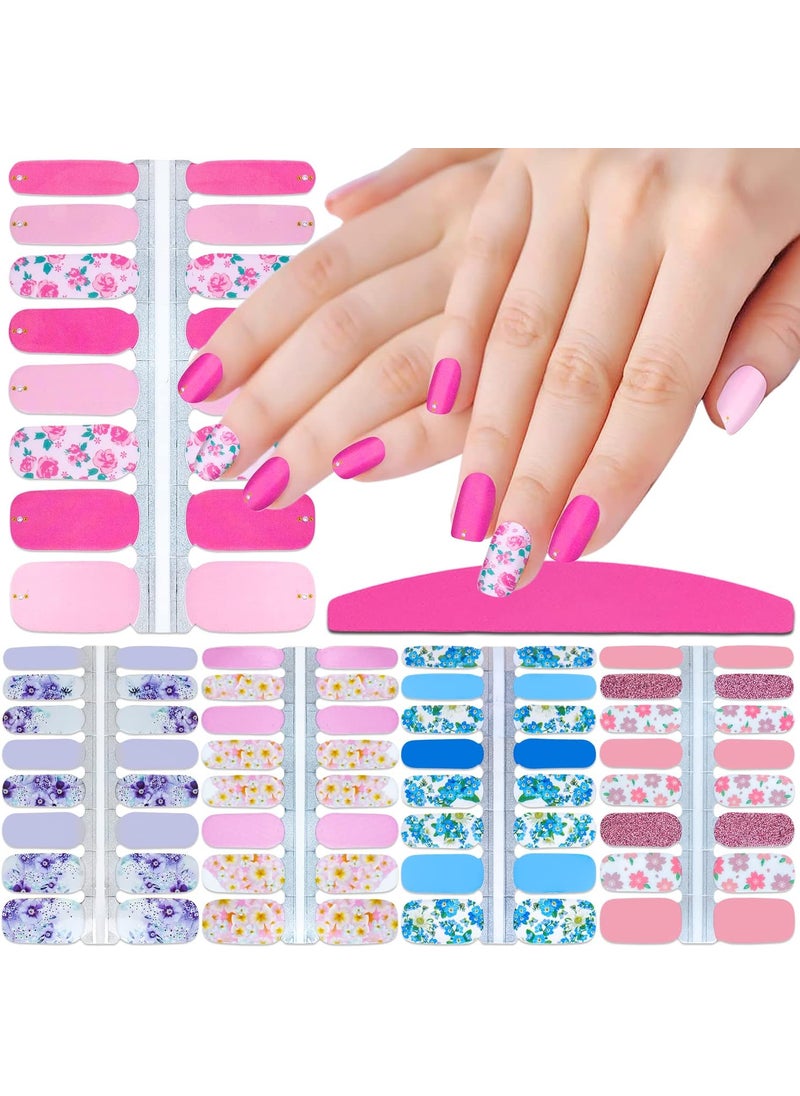 SILPECWEE 5 Sheets Flower Nail Wraps for Women Nail Polish Strips Solid Color Gel Nail Strips Self Adhesive Nail Polish Stickers Fingernails Manicure Sticker Nails Accessories with 1pc Nail File