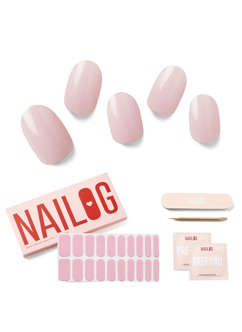 NAILOG Semi Cured Gel Nail Strips (20 Extra Long Polish Stickers/Wraps) | Glossy & Long Lasting Soft Gel Finishing Nail Strips | Camellia